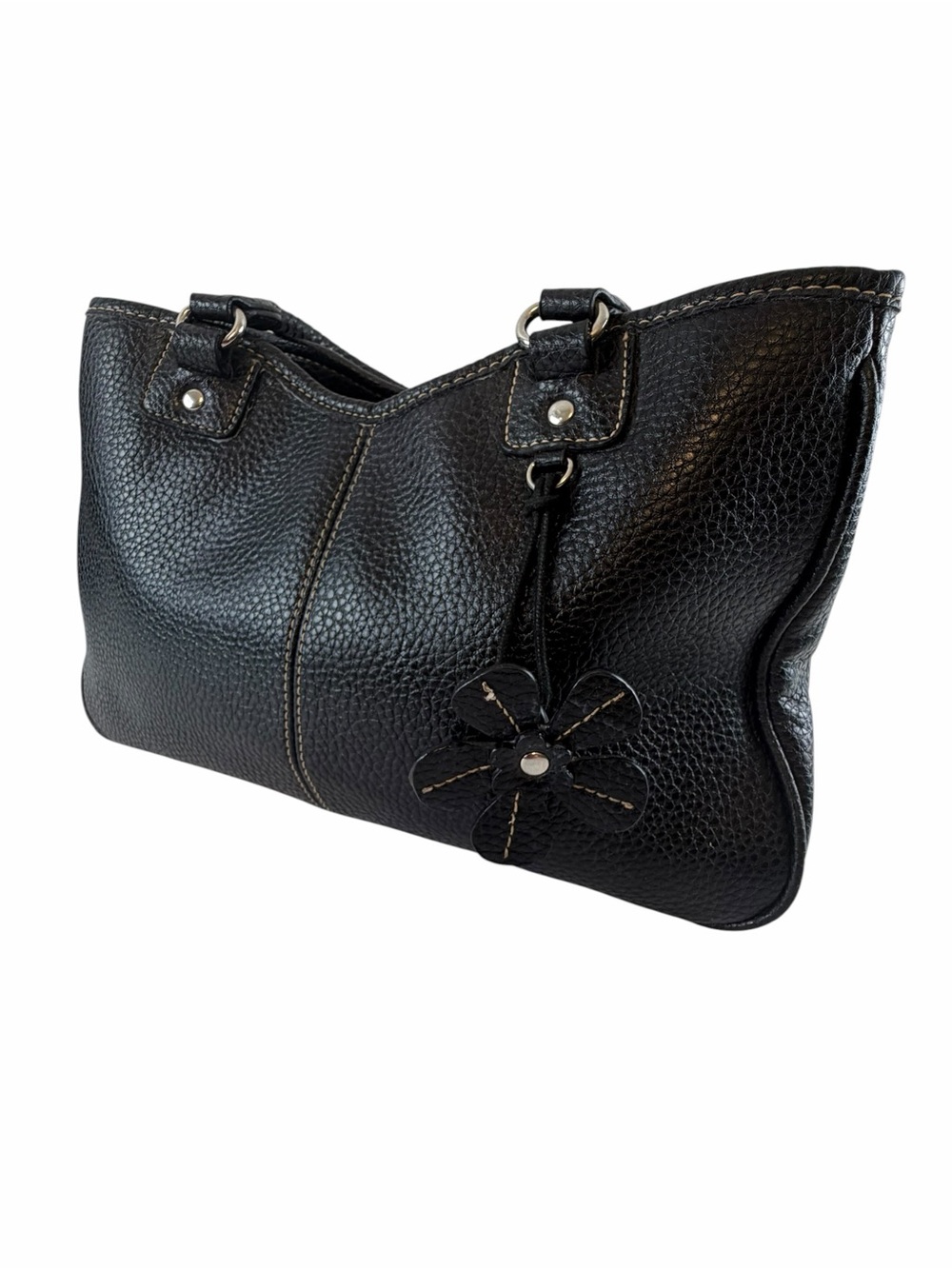 Relic Black Pebbled Shoulder‎ Bag with Flower Charm